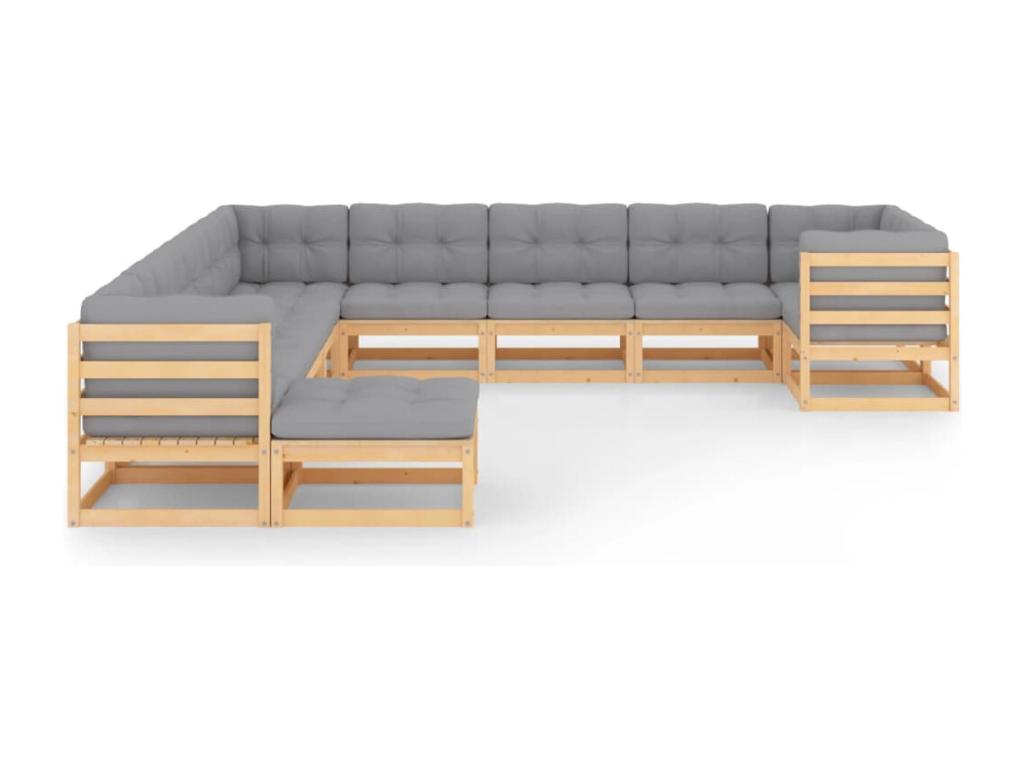 11-piece garden furniture set with cushions, solid pine wood, VUIM57631
