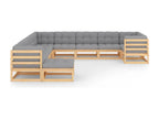 11-piece garden furniture set with cushions, solid pine wood, VUIM57631
