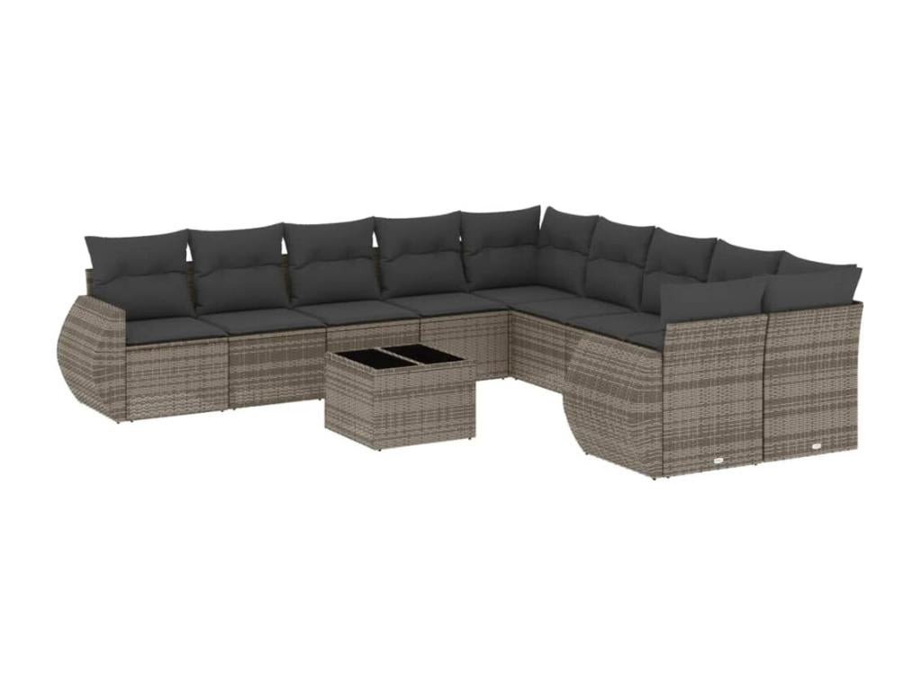 11-piece garden furniture set with grey resin wicker cushions VZBK23739