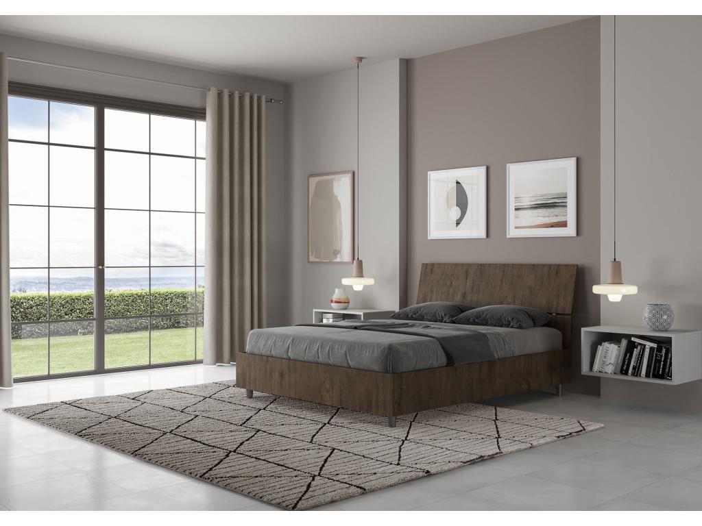 Bed without slatted base 140x190 with inclined headboard in walnut Decohaute CBWG69248