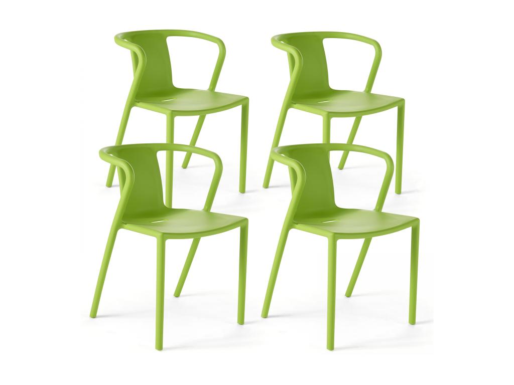 Set of 4 green plastic chairs BPIN63703