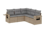 5-piece garden furniture set with cushions, beige wicker resin HGYY66296