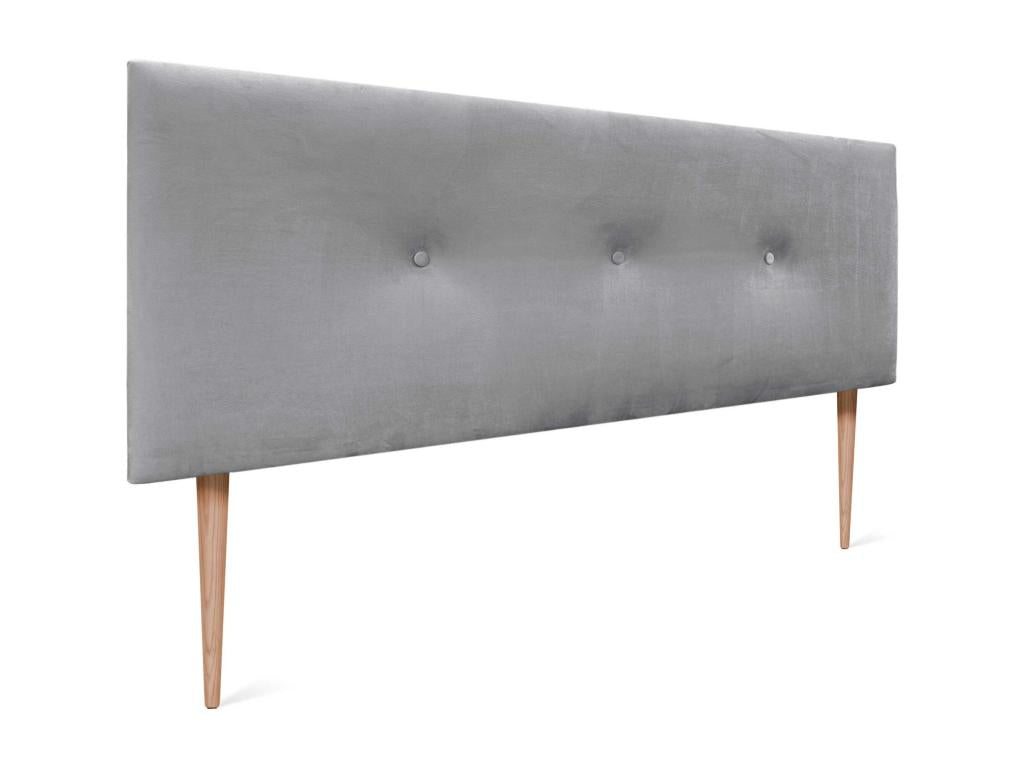 Domopure Smooth Velvet Headboard with Buttons 145x105 with Bed Legs 120/135/140 - Light Grey IPVC42333
