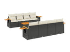 9-piece garden furniture set with cushions, black woven resin SMOX69205