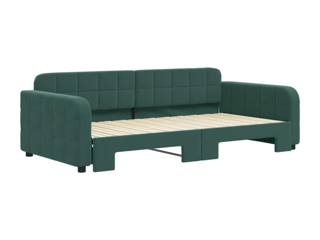 Daybed with pull-out bed, dark green, 100x200 cm, velvet, AXMG02571