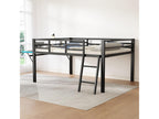 Flat metal bed 140x200 cm with ladder rails, desk, remote LED strip, black BLYA23274