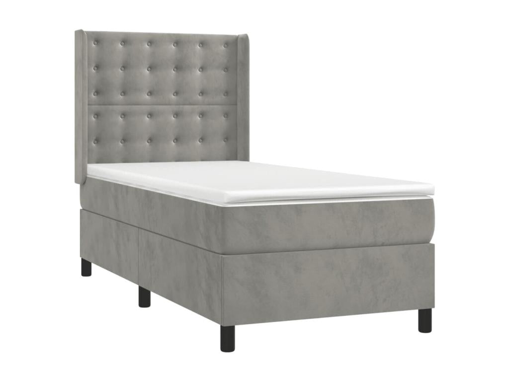 Chicyla bed base with LED light grey mattress 90x200cm Velvet FGYI36903
