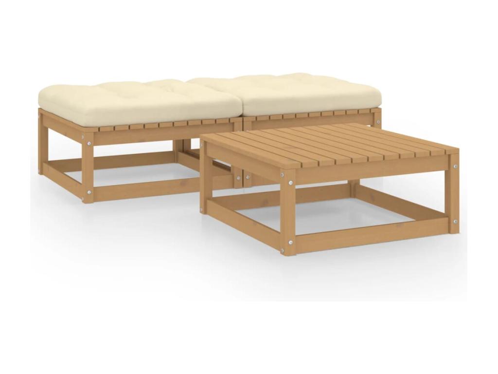 3-piece garden furniture set with cushions, solid pine wood DFZB15698