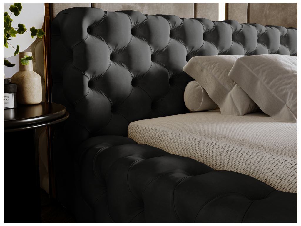 Upholstered bed with storage - 140x200 - double bed - velvet - black - Domopure YTKZ03963