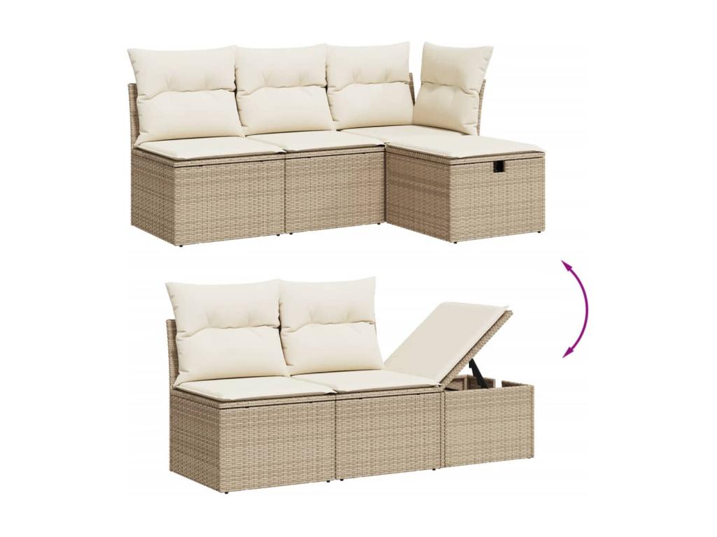 Garden furniture set with cushions, 6 pieces, beige woven resin, PJIG72035