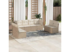 8-piece garden furniture set with cushions, beige woven resin, UQIO35274