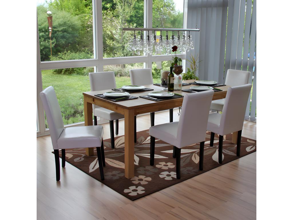 Domopure dining chair, set of 6, white bonded leather, dark legs EEIF72532