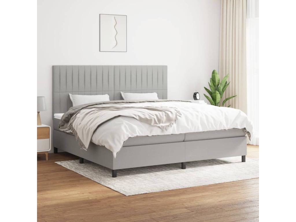Upholstered bed base with mattress, light grey, 200x200cm, fabric FGLF04963