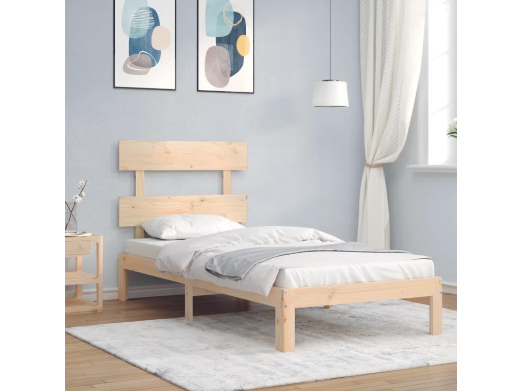 Bed frame with single headboard, solid wood LMTU95388