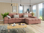 Domopure 169 Corner Sofa, Pink, Sleeping Function, Bedding Box, 310x175x83cm, DSFJ76696