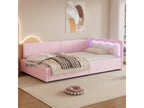 Children's bed 90x200 cm with headboard Sofa bed - LEDs - Velvet - High-quality slatted base - Pink without mattress AWSH46149