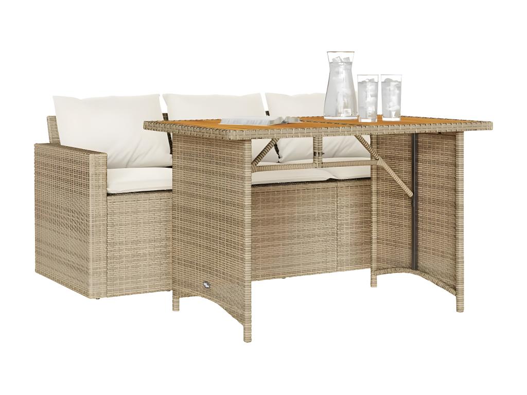 2-piece beige poly rattan garden dining set and cushions UYYY32254