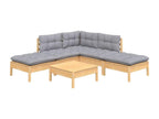 6-piece garden furniture set with grey cushions, pine wood TCQM72513