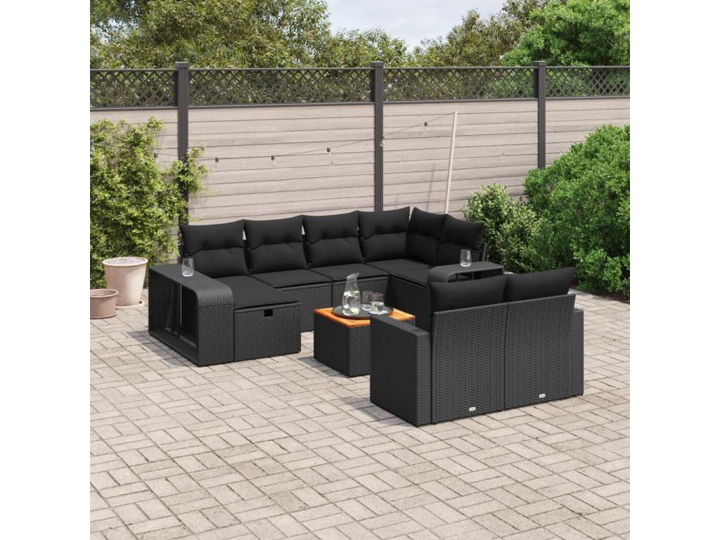 11-piece garden furniture set with cushions, black woven resin OIXF75387