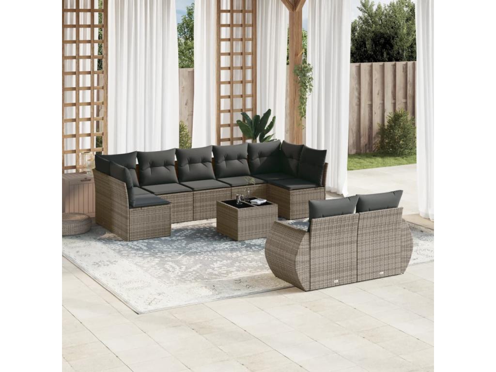 Garden furniture set with cushions, 10 pieces, grey woven resin LLEI04176