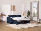 4-seater express convertible sofa in blue corduroy - Domopure wide 160cm sleeping area - 18cm mattress - Domopure UWQT50589