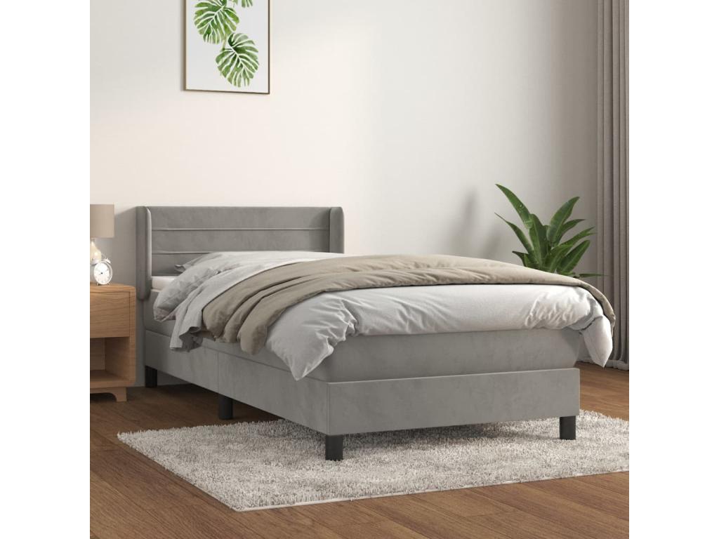 Decohaute bed base and mattress, light grey 90x190 velvet YBIV33977