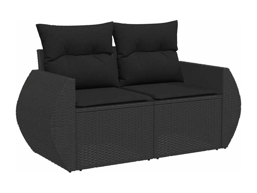 9-piece garden furniture set with cushions, black woven resin QMEL91413