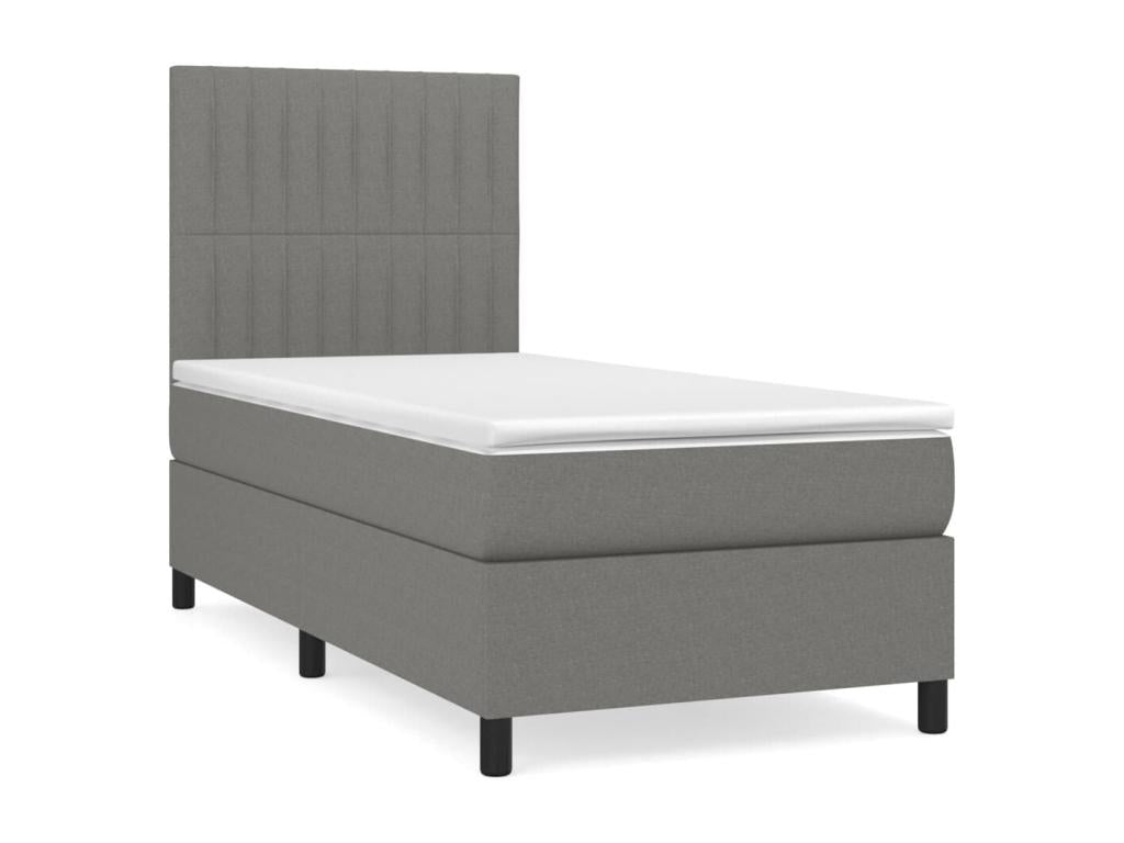 Upholstered bed base with mattress, Dark Grey, 90x200 cm, Fabric ZXWC73091