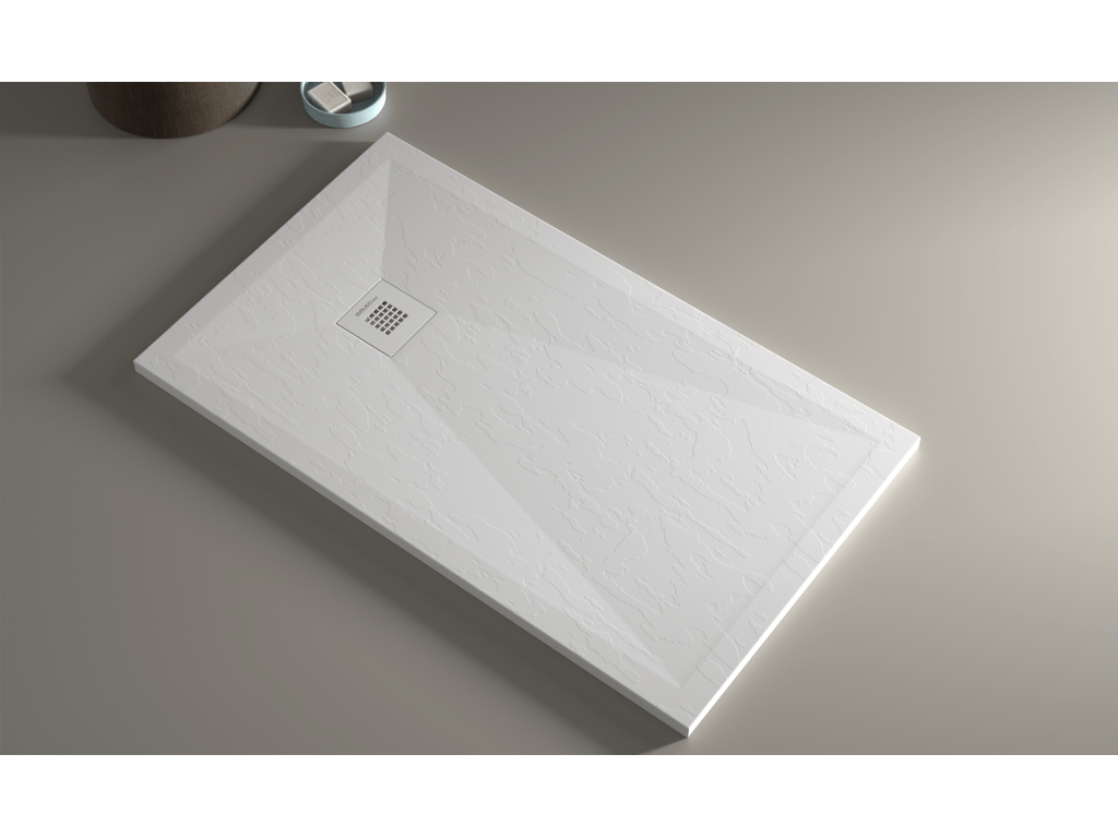 Decohaute Plus white shower tray with slate finish and colored drain cover - 160x80 cm ALCT24052