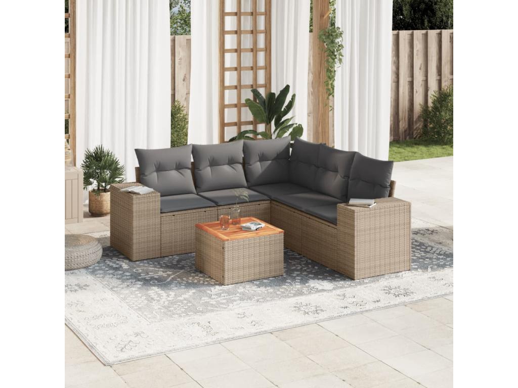 Garden furniture set with cushions, 6 pieces, beige woven resin, WYMJ04532