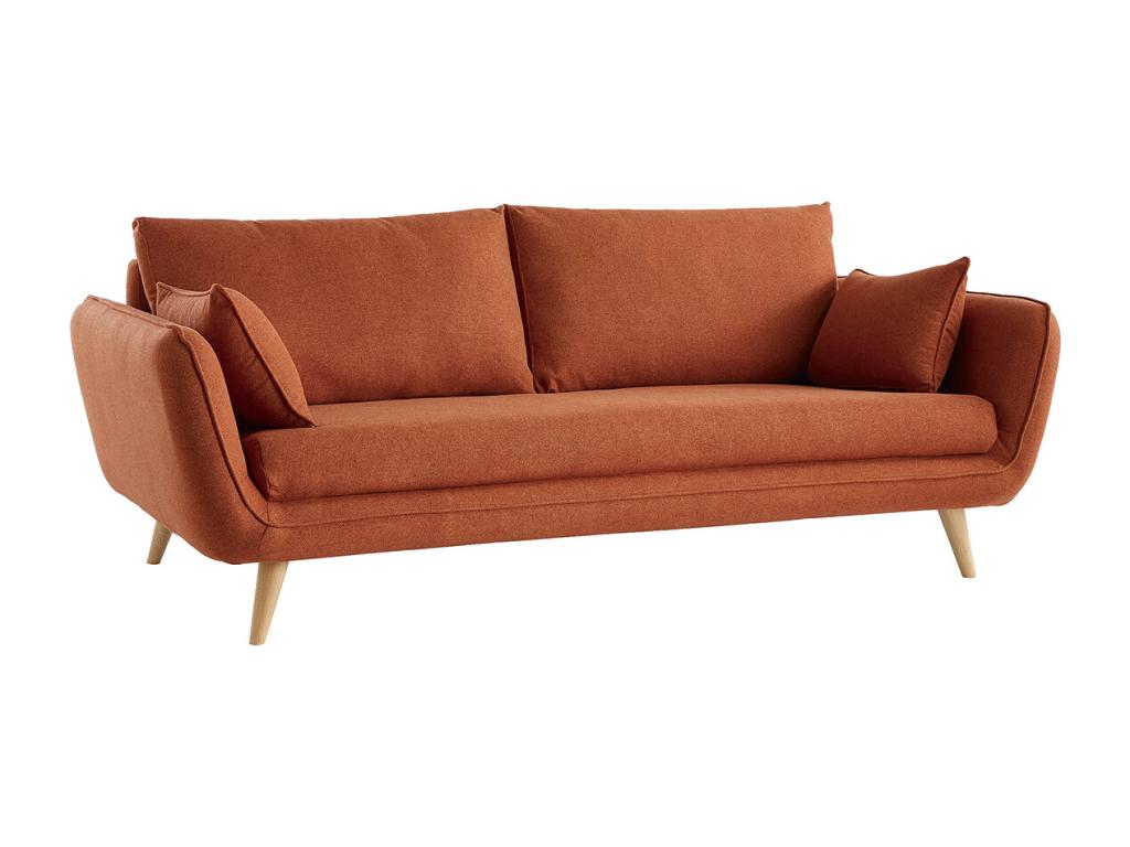Domopure PRUC79108 3-seater Scandinavian sofa in brick fabric and light wood