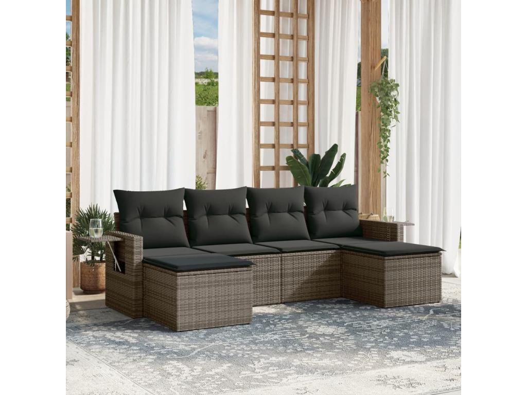 6-piece garden furniture set with grey resin wicker cushions YJVM05855