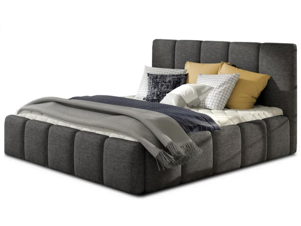 Modern upholstered bed in Decohaute fabric - Mottled black - 140x200 - Version with slatted base MHEX52741