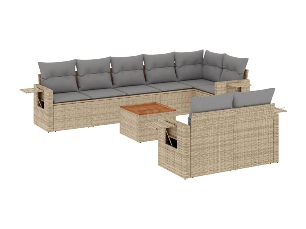9-piece beige resin wicker garden furniture set with cushions ZECP33344