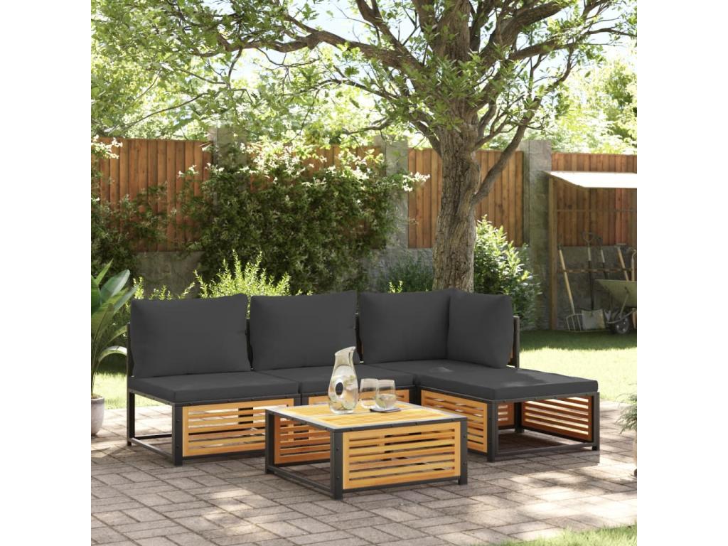 5-piece garden furniture set with cushions, solid Domopure wood, WYEE68239
