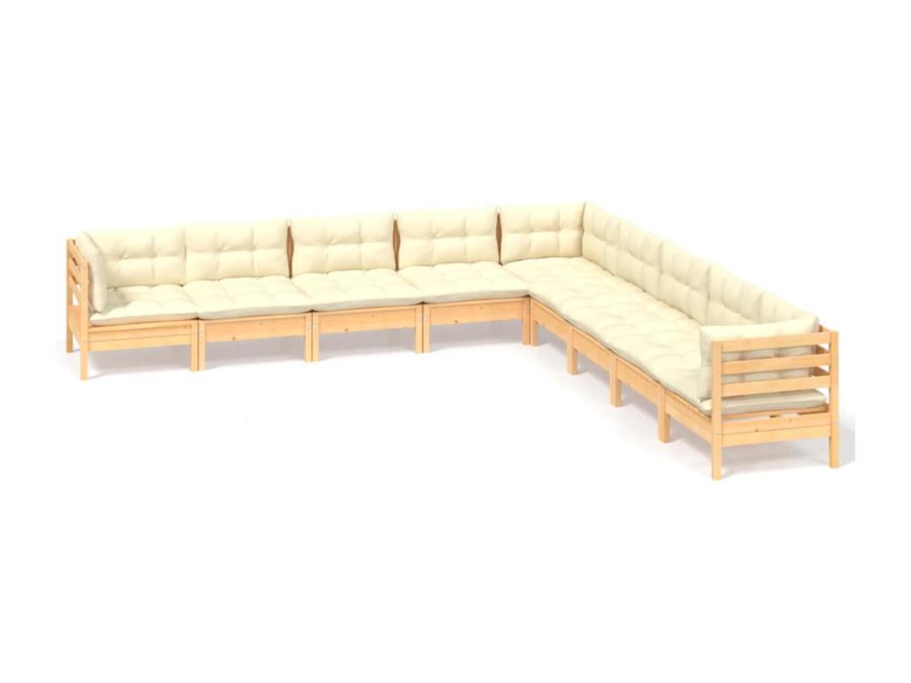 9-piece garden furniture set with cream cushions, solid pine wood AKIK93103