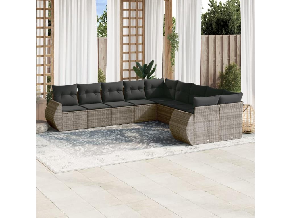 11-piece garden furniture set with grey resin wicker cushions VZBK23739