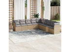 ERBA87570 9-piece beige resin wicker garden furniture set with cushions