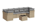 8-piece garden furniture set with cushions, beige woven resin ECEN32104