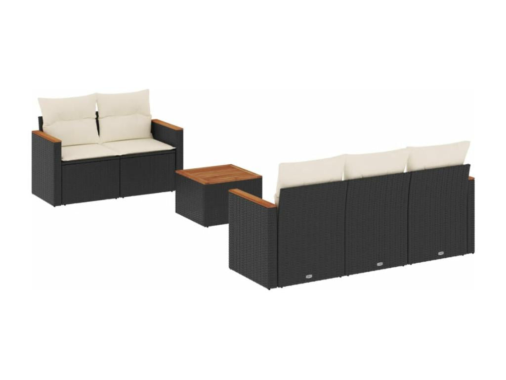 6-piece garden furniture set with cushions, black woven resin XWKV69806
