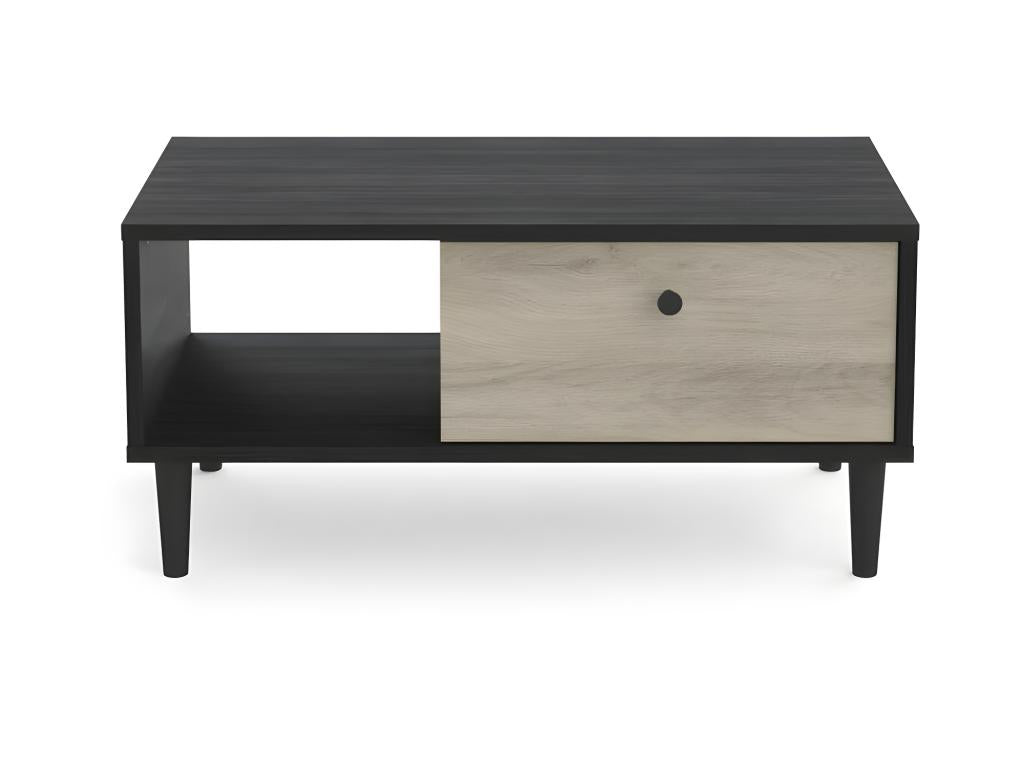 Coffee table with 1 drawer and 1 niche, Black/Oak - Chicyla - Dimensions: W 72 x D 39 x H 34 cm STWY50896