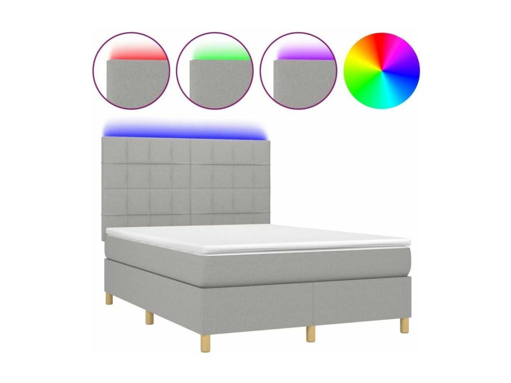 Domopure bed base and mattress with LED, light grey, 140x190 cm, CEQY41673