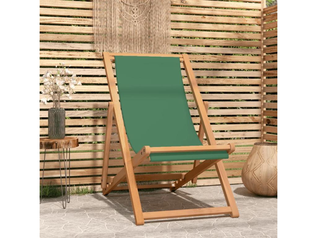 Folding beach chair, solid teak wood, green, NNTU27376