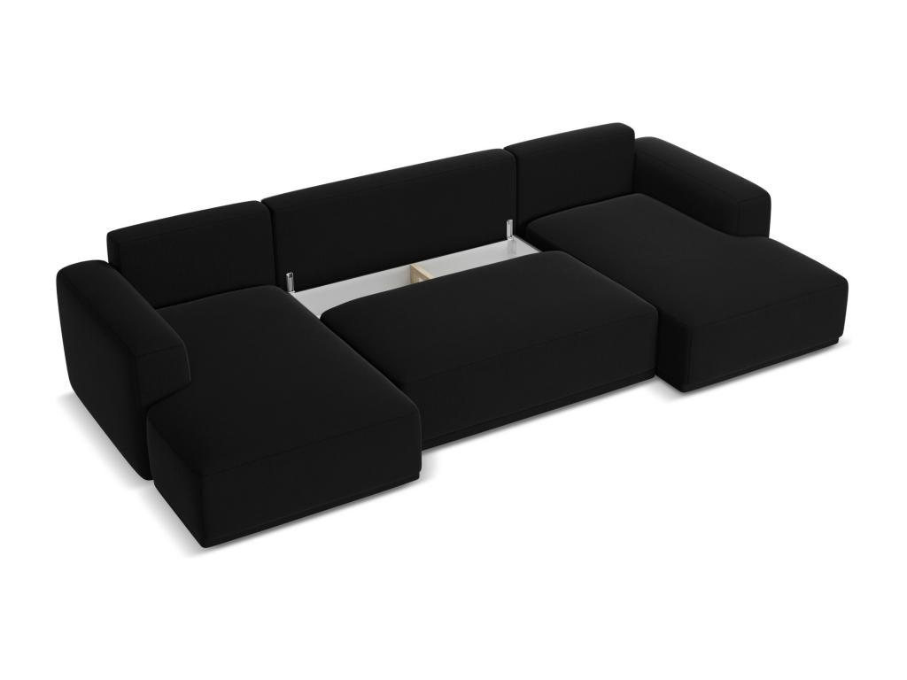 Domopure NPND58895 Convertible Panoramic Corner Sofa in Velvet - Black