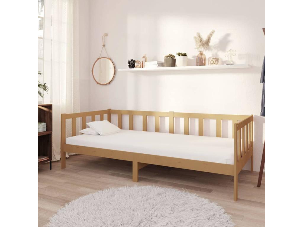Daybed and mattress 90x200cm Honey brown Solid pine wood NCHE04856