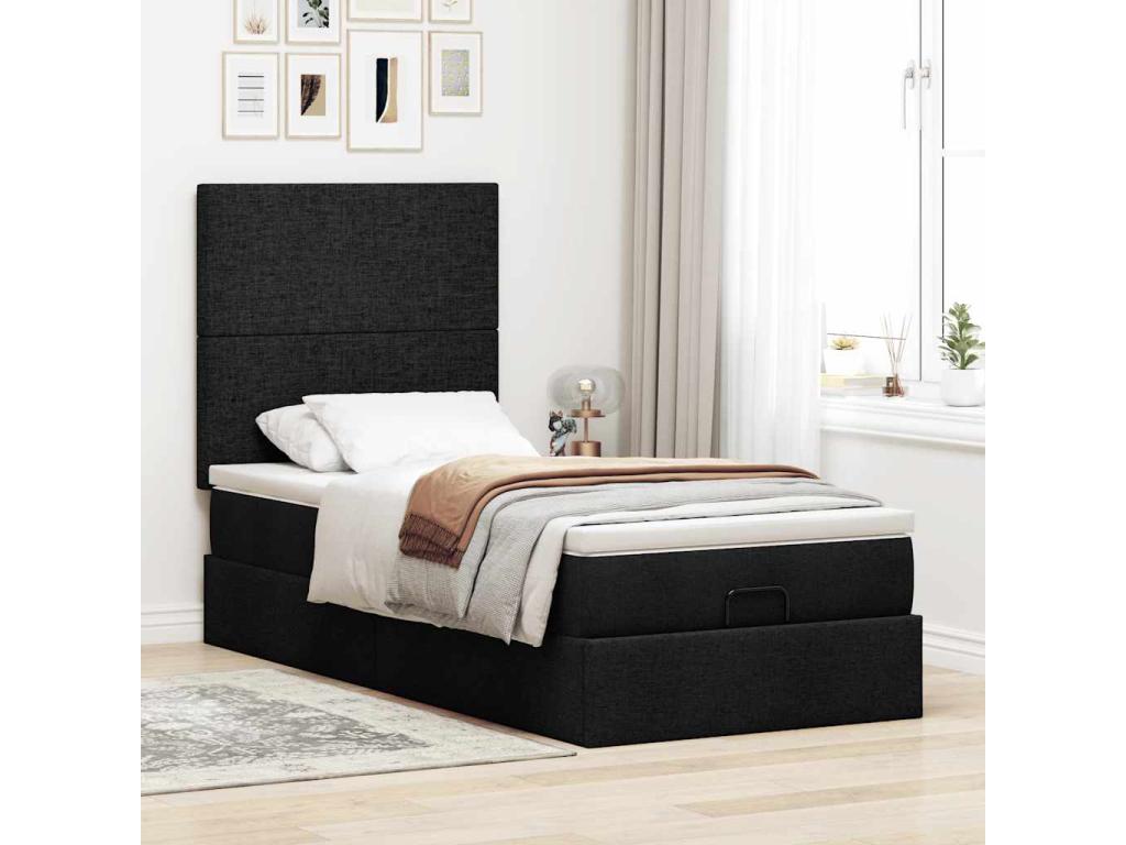Ottoman bed frame with black mattress 80x200 cm fabric VJBX05810