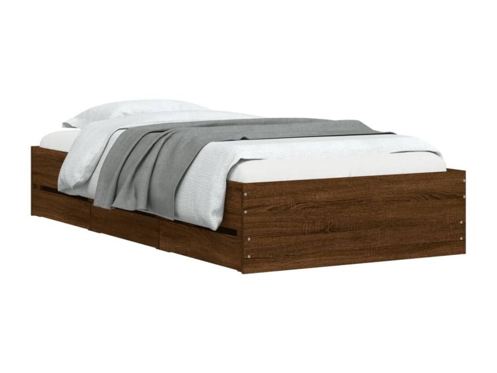 Brown oak engineered wood bed frame with drawers, 90x190 cm, JLPZ79771