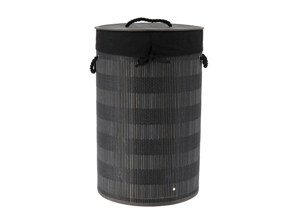 Domopure and Cotton Laundry Basket with Lid, H 55 cm, Black and Grey, TICV19710