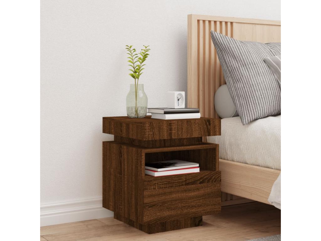 Bedside cabinet with LED lights, brown oak, 40x39x48.5 cm KHRH10927