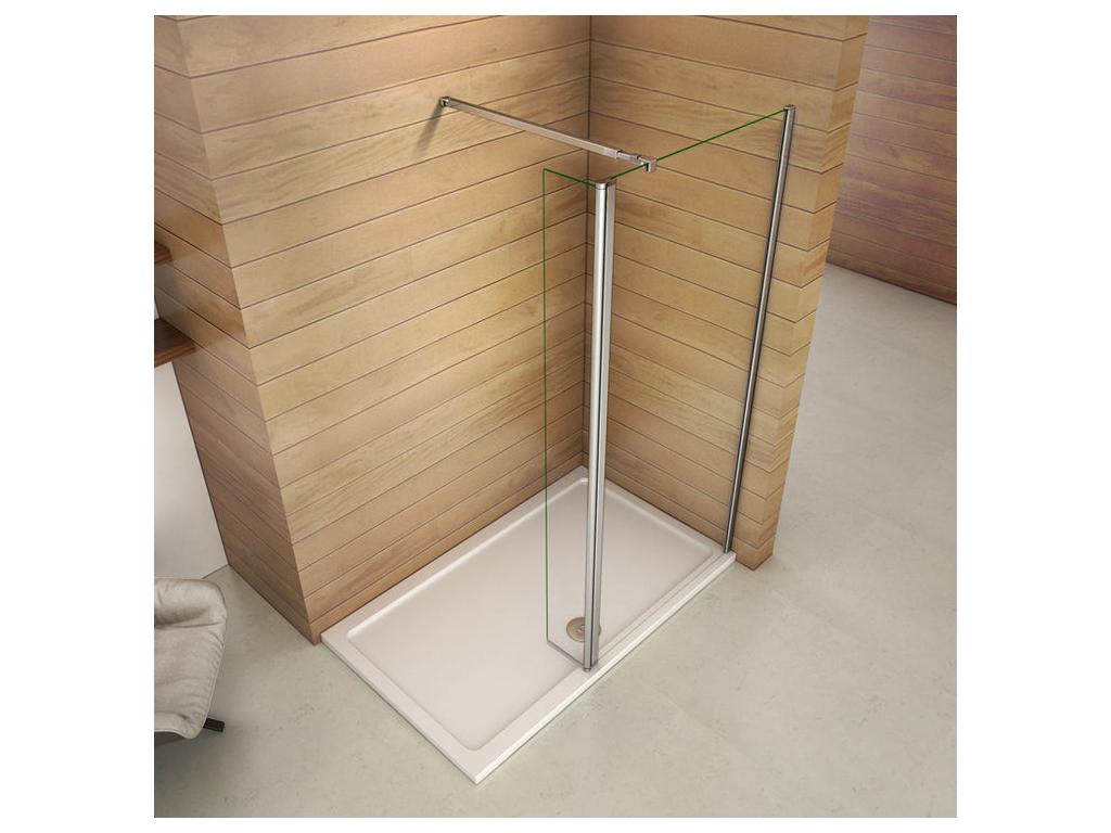 Walk-in shower screen 50 x 30 x 200 cm with pivoting return - 8 mm tempered glass - With 73-120 cm square fixing bar OPYU16912